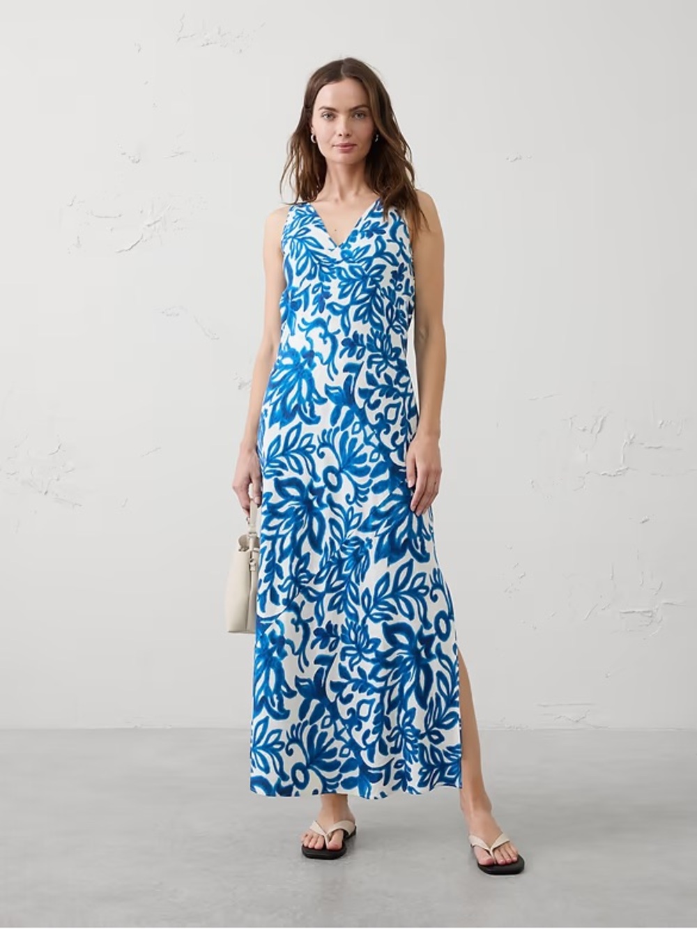 Banana Republic Blue & White Floral V-Neck Maxi Cover-Up
